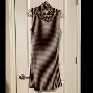 Boutique Cowl Neck Black and Cream Fall Dress, Size Large